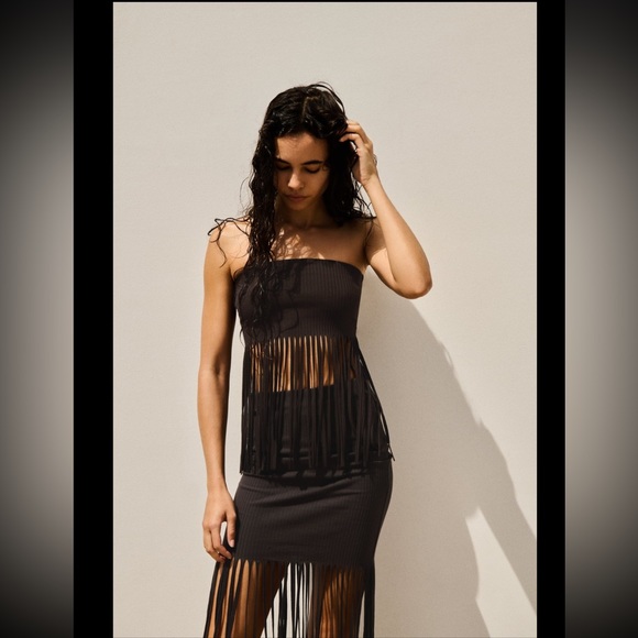 ZARA FRINGED RIBBED SKIRT - Picture 4 of 10
